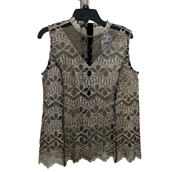 🆕 Cato Black Gold Sheer Lace Top - Picture 1 of 10
